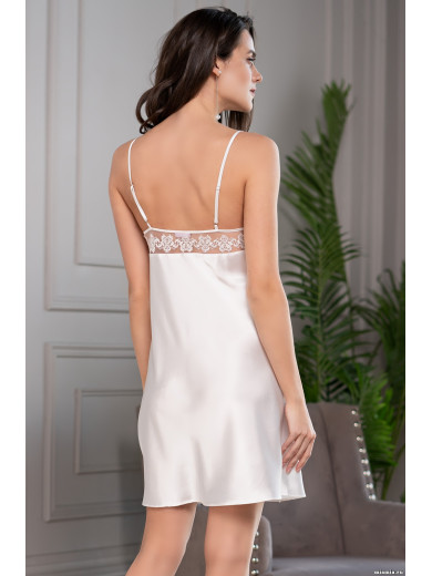 Ночная атласная сорочка белая "Марисия" 8581