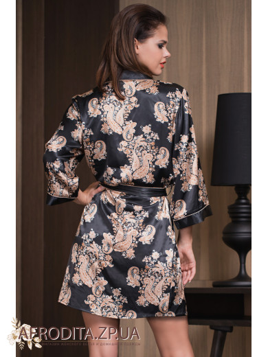  Домашній шовковий халат на гудзиках "Голден Флауер" 3307