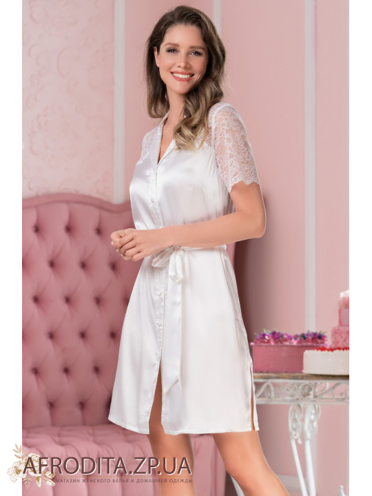 Женский атласный халат белый "Лидия" 7057