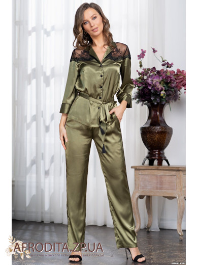 Пижама женская с брюками шелковая "Оливия" 3646