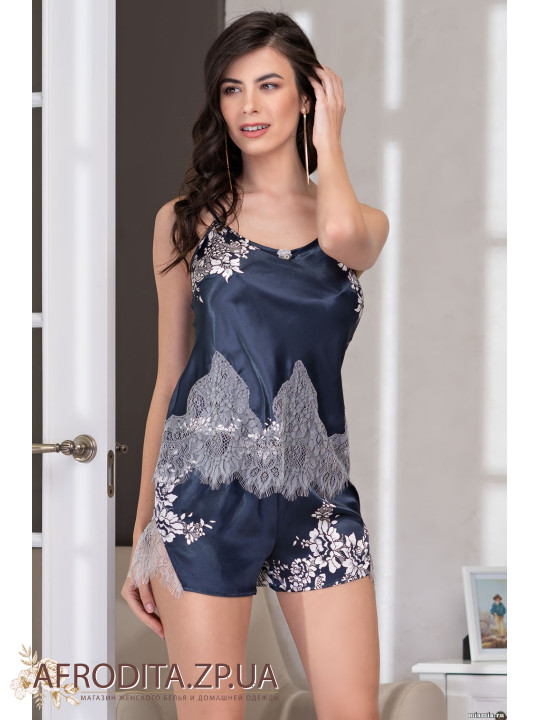  Жіноча шовкова піжама із шортами "Олександрія" 3572-1