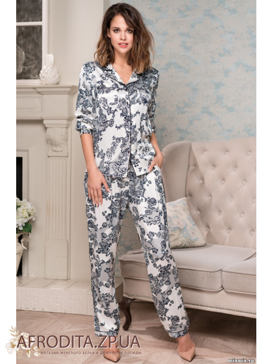 Женская атласная пижама со штанами "Паулина" 8166 