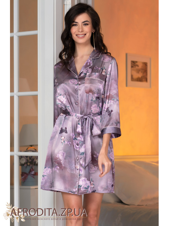 Шелковый женский халат на пуговицах "Аврора" 3657