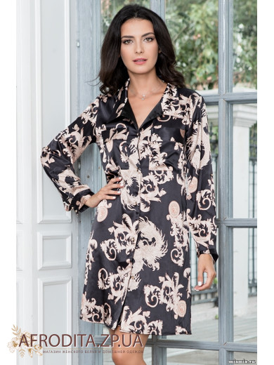 Атласный халат на пуговицах "Версаче Голд" 9937