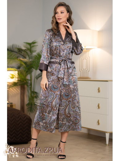 Длинный шелковый халат на пуговицах Джина 3819