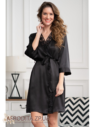 Атласный женский халат черный "Марисия" 8583