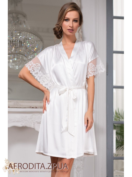 Женский шелковый халат белый "Белый лебедь" 3557 
