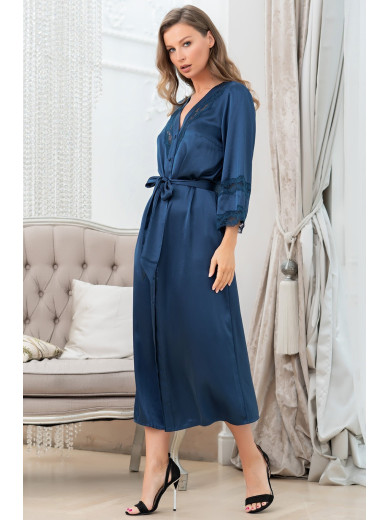  Довгий шовковий халат на гудзиках "Фріда" 3799