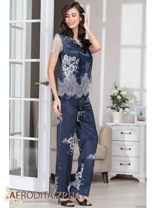  Жіноча шовкова піжама зі штанами "Олександрія" 3576-1