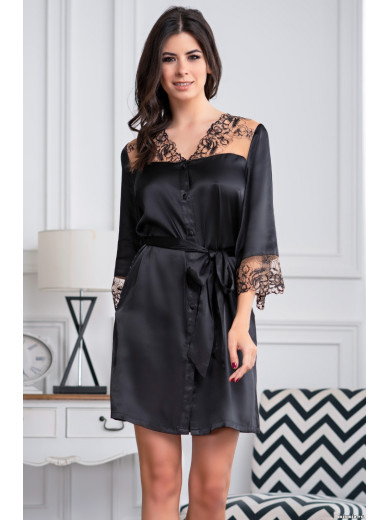 Шовковий жіночий халат чорний "Аманда" 3637
