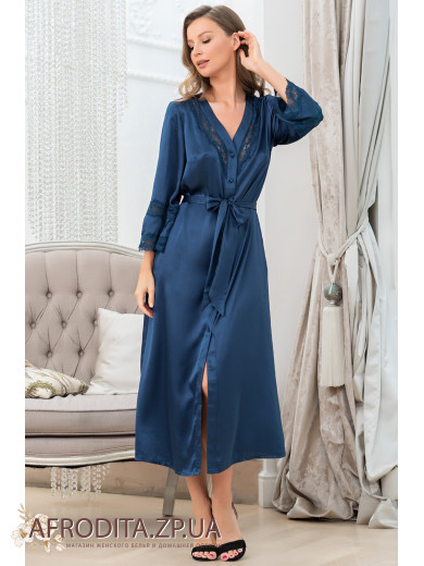  Довгий шовковий халат на гудзиках "Фріда" 3799