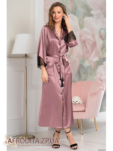 Довгий шовковий халат на гудзиках "Олівія" 3649-1