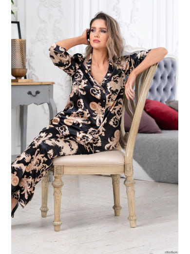 Жіноча атласна піжама зі штанами "Версаче Голд" 9926