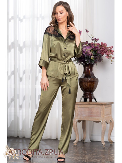Пижама женская с брюками шелковая "Оливия" 3646