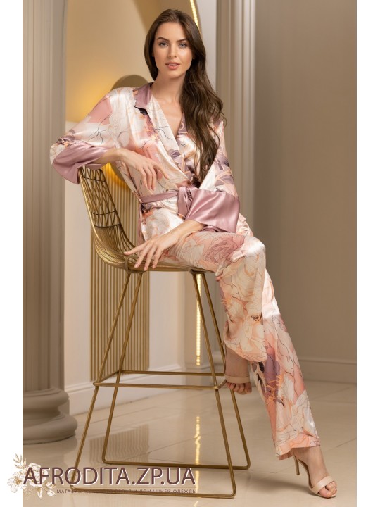 Жіноча піжама зі штанами Півонії 4215