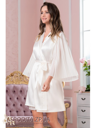  Жіночий атласний халат білий "Шартрез" 7023