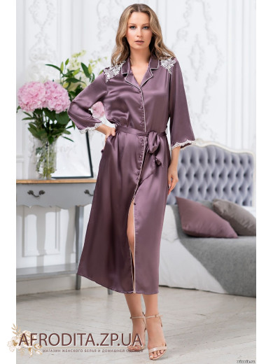  Довгий шовковий халат на гудзиках "Бріджит" 3689