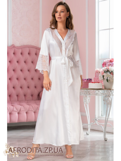  Жіночий атласний білий халат "Лідія" 7059