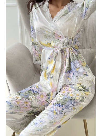 Шелковая женская пижама с брюками "Ліліанна" 5995