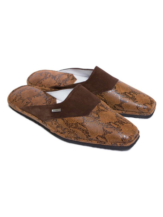 Комнатные тапочки из кожи Pellagio/Le Pantofole 903 коричневая змея