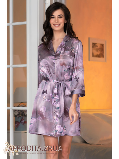 Шелковый женский халат на пуговицах "Аврора" 3657