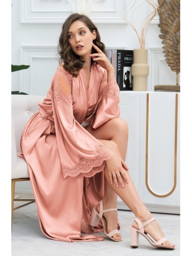Довгий жіночий шовковий халат Аурелія 3899