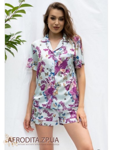 Піжама жіноча з шортами Shato 2220 blue flowers