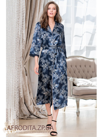  Довгий шовковий халат на ґудзиках "Ванесса" 3779