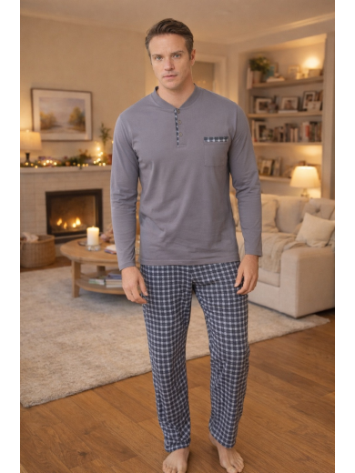 Серая мужская пижама из хлопка PIJAMONI PJ6800-23