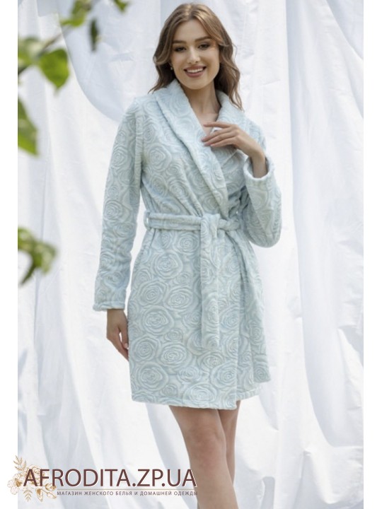 Жіночий теплий халат Shato 2333 light blue rose 3D